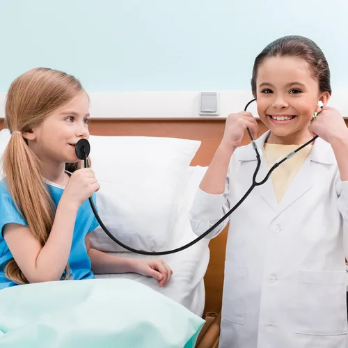 Vista 6 de RoundFunny 20 piezas de estetoscopio para niños, estetoscopio de plástico de trabajo real para niños, juego de rol, niñas, niños, médicos