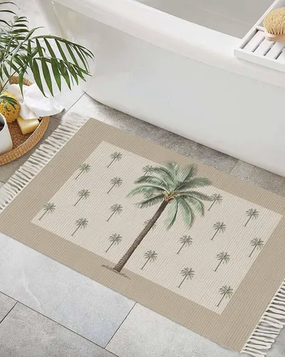 Vista 15 de Beige Gray Brown Entryway Rug 2X3 Ft Bathroom Mat, Washable Woven Abstract Ombre Art Throw Carpet with Tassel, Non-Shedding Vintage Minimalist