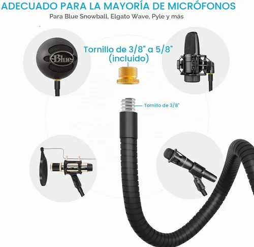 Vista 3 de ZealSound Soporte para Micrófono, Soportes Flexibles de Cuello de Ganso para Micrófono de Escritorio con Abrazadera de Escritorio de Servicio