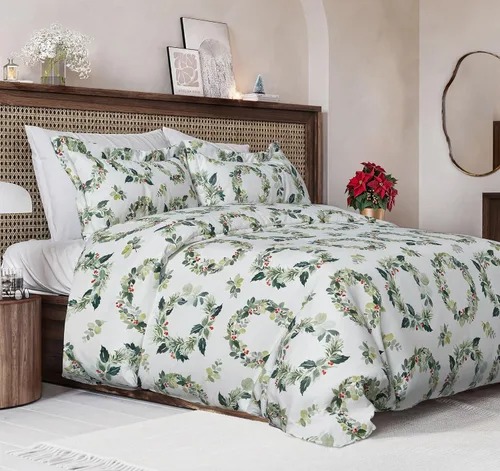 Vista 26 de Juego de funda de edredón de Navidad tamaño individual, funda de edredón extra suave con 1 funda de almohada, ropa de cama navideña con cierres