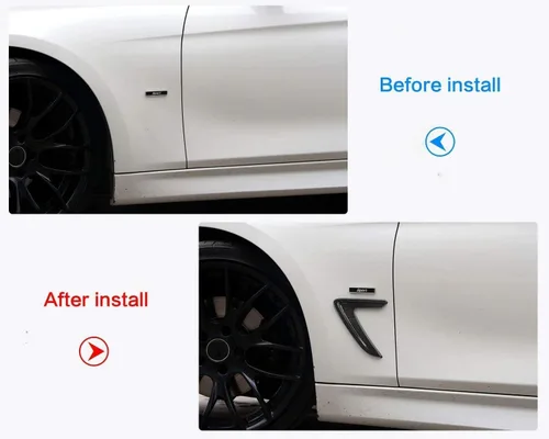 Vista 2 de YIWANG Estilo de fibra de carbono ABS Shark Gills Side Fender Vent Mesh Decoración 3D Pegatinas 2 unids para BMW F30 F35 316I 320I 328I 330I 335I