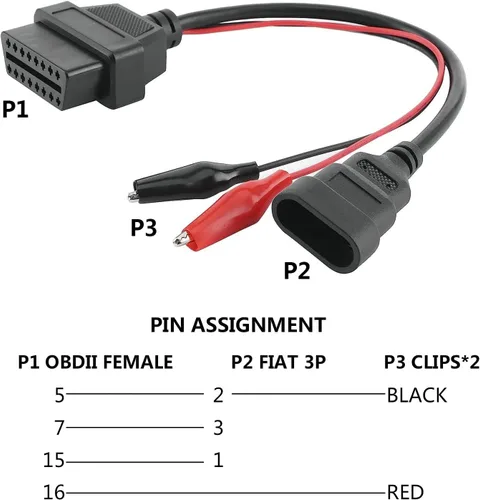 Vista 2 de Fiat Alfa Lancia Profesional Auto Car Diagnóstico Conector 3 Pin a 16 Pin OBD2 Adaptador Cable Herramienta de Reparación