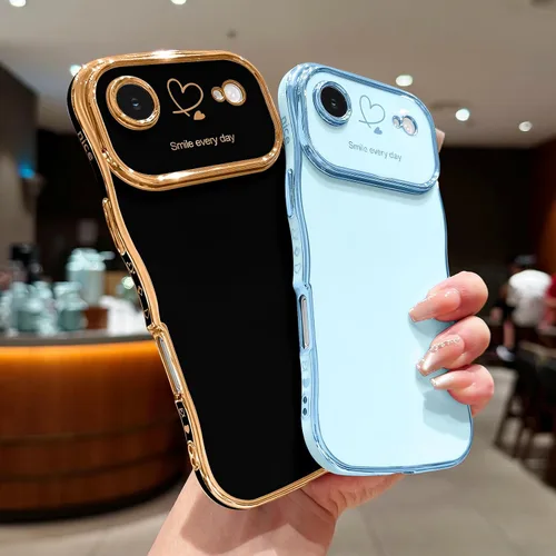 Vista 5 de LCHULLE - Funda para iPhone Air, linda para mujeres y niñas, con forma de onda, color azul bebé Luxury Plating Curly Wavy Frame with Love Heart