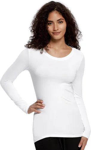 Vista 5 de COZYFIT Underscrub de manga larga para mujer - Blusas de uniforme para enfermeras con cuello redondo y tela suave Blanco