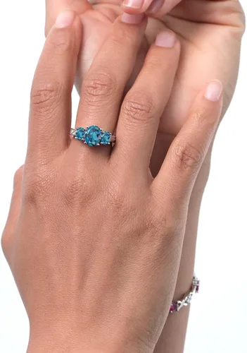 Vista 5 de Gem Stone King Anillo ovalado de plata de ley 925 con topacio azul Londres de compromiso para mujer