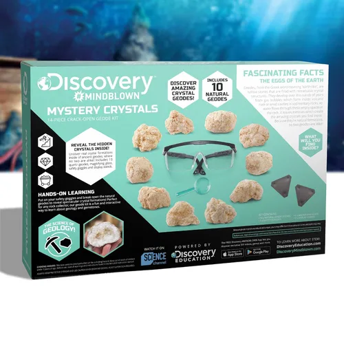 Vista 8 de Discovery Kit de geoda de cristal misterioso, 10 geodas de cuarzo real, incluye gafas, lupa y soportes de exhibición, juguete educativo de geología