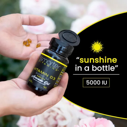 Vista 6 de Vitamina D3 5000 UI con aceite de aguacate, alta potencia 125 mcg, 90 mini