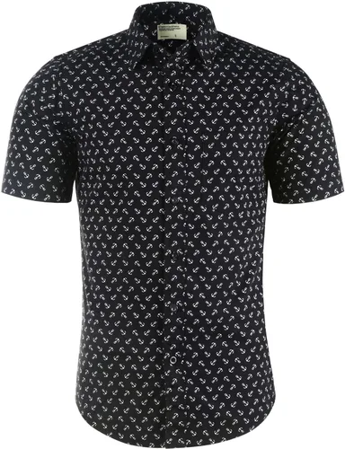 Vista 28 de Camisa de vestir de manga corta para hombre, ajuste regular, con botones, casual, con estampado único Grandes estrellas de la marina