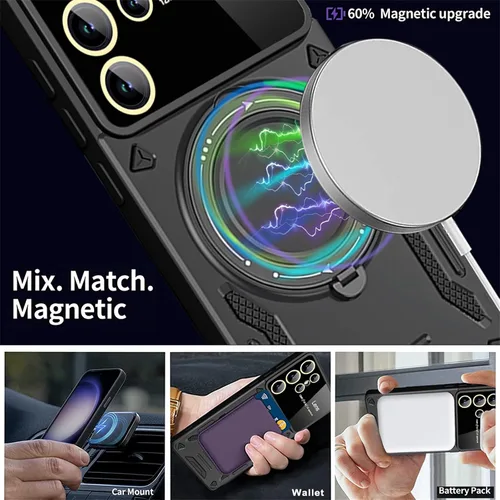 Vista 5 de Funda para Samsung Galaxy S22 Ultra con protector de lente de cámara, [compatible con MagSafe] con función atril protección de grado militar a