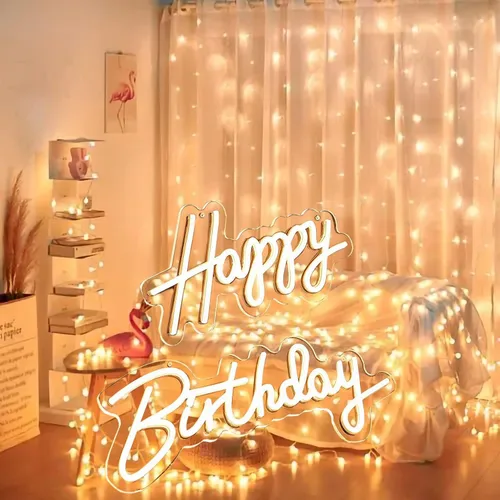 Vista 5 de Letrero de neón grande de feliz cumpleaños para decoración de pared, con interruptor regulable, letrero de neón reutilizable de feliz cumpleaños 17