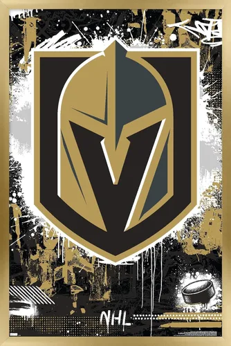 Vista 15 de Trends International NHL Vegas Golden Knights - Póster de pared con logotipo Maximalist 23 Versión enmarcada Barnwood