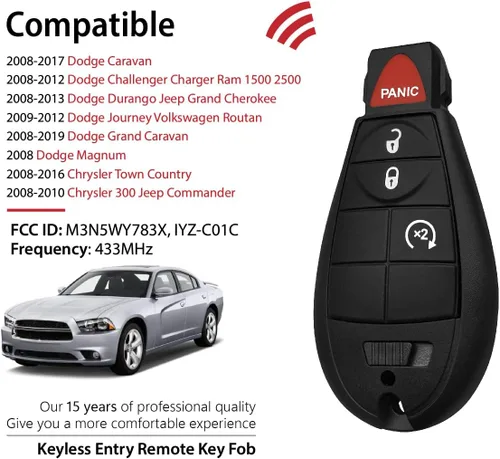 Vista 2 de Repuesto para Dodge Charger Caravan Chrysler Town Country 300 Volkswagen Routan Jeep Commander Grand Cherokee M3N5WY783X 4 botones 433MHz