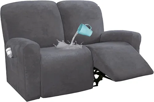 Vista 23 de Fundas impermeables de terciopelo para sofá reclinable, 8 fundas elásticas para sofá reclinable de 1, 2 y 3 plazas, funda suave antideslizante