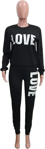 Vista 3 de Angsuttc Conjunto deportivo de 2 piezas con estampado de letras para mujer, sudadera de manga larga y pantalones