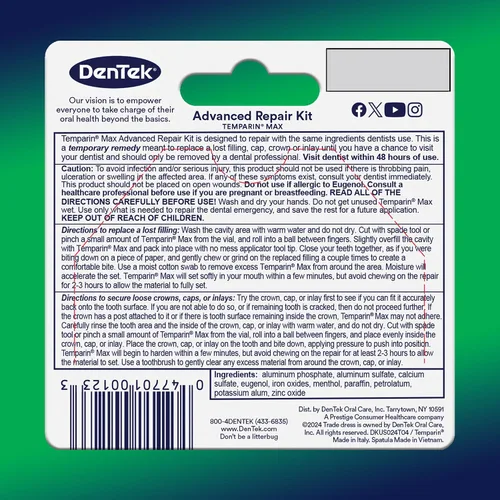 Vista 7 de Dentek Temparin Max Kit de reparación, 13+ reparaciones, 0.09 oz (paquete de 6) Dental Repair Kit, Loose Cap Set for 13 Repairs, Same Ingredients