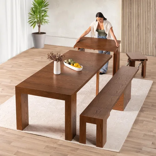 Vista 41 de Transformer Table - Mesa de comedor extensible de madera maciza, asientos 2-12, mesa de comedor expandible, muebles que ahorran espacio, muebles