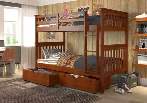 Vista 8 de Donco Kids 120-3-TTWH_505-W - Litera estilo misión con dos cajones debajo de la cama Capuchino oscuro