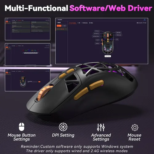 Vista 5 de SOLAKAKA SM802 - Ratón inalámbrico para juegos, 24,000 DPI máximo, trimodo 2.4 GHz/BT/mouse recargable USB con RGB, botones macro programables