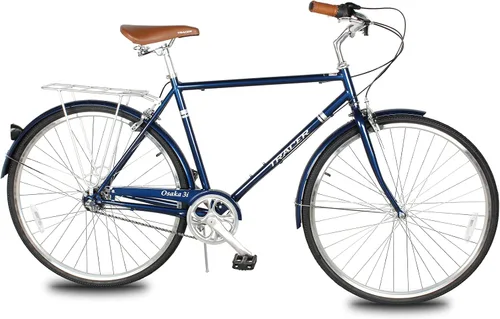 Vista 23 de Tracer Osaka - Bicicletas híbridas, marco de acero, Shimano Nexus Inter 3/7 velocidades, agarre marrón asiento marrón, bicicleta de carretera