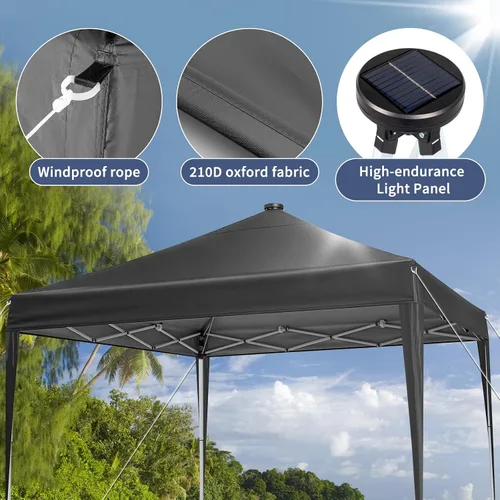 Vista 7 de Outvita Tienda de campaña solar desplegable de 10 x 10 pies con luces LED de meteoritos, bolsa de transporte instantánea al aire libre y paredes
