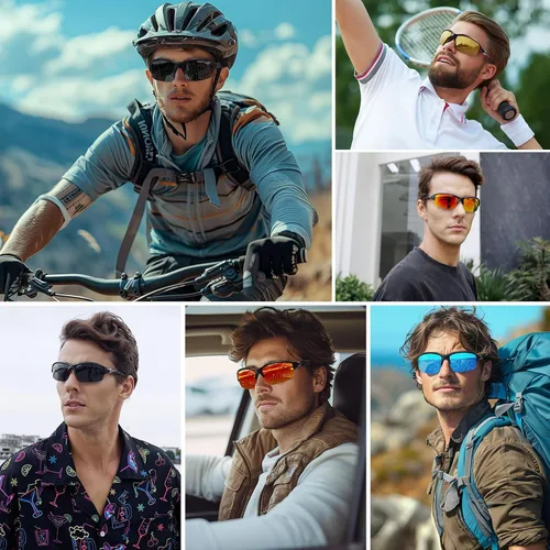 Vista 2 de Gafas de sol deportivas polarizadas para hombres y mujeres, envolventes alrededor de medio marco, ciclismo, pesca, ciclismo, correr, gafas de sol