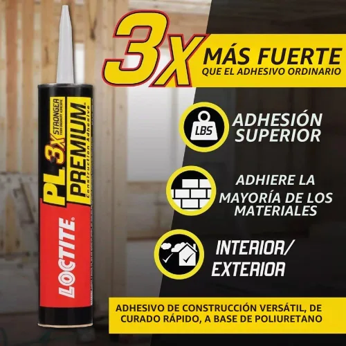 Vista 6 de Loctite PL Premium Adhesivo de Construcción de Poliuretano, Pegamento de Construcción Versátil para Madera, Concreto, Metal y Más - Cartucho de 28