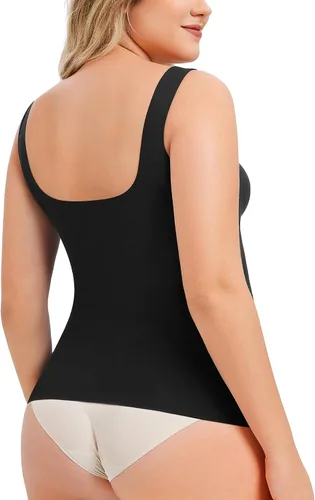 Vista 3 de LODAY Shapewear - Camiseta sin mangas con control de abdomen para mujer, camiseta de compresión con cuello en V, camiseta para adelgazar el cuerpo