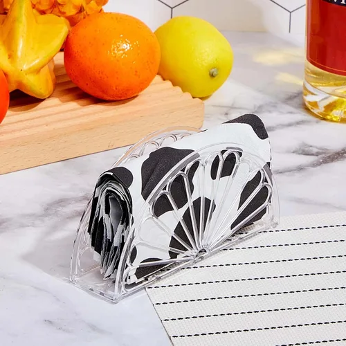 Vista 3 de Suclain 24 servilleteros de plástico con diseño de abanico de pañuelos, organizador independiente con forma de soporte de papel para cocina