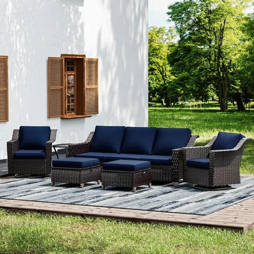 Vista 45 de Joyside Juego de 2 sillas de mimbre para patio, muebles de ratán para exteriores con reposabrazos anchos y cojines gruesos, tamaño grande mejorado