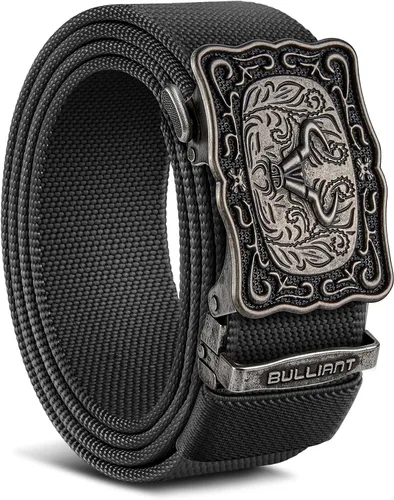 Vista 10 de BULLIANT Cinturón para hombre, cinturón de trinquete elástico de nailon ajustado para Jean Cow Boy Golf 1 3/8 corte para ajuste
