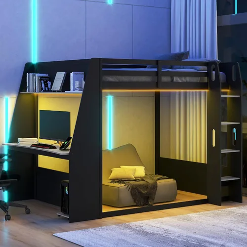 Vista 12 de Polibi Twin Wooden Gaming Bunk Bed with Desk, USB & LED Light