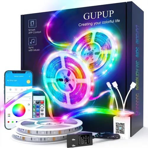 Vista 11 de GUPUP Tira de luces LED COB RGB Smart IC de 16.4 pies, tira de luz de persecución de color direccionable, 24 V 2880 LED, kit de iluminación de cinta