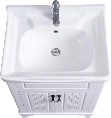 Vista 7 de Renovators Supply Manufacturing Adeline Mueble de tocador blanco de madera con lavabo 24.25" de ancho, juego de lavamanos independiente grande