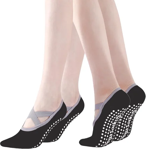 Vista 20 de Calcetines de yoga con agarre antideslizante para mujer, talla única, para fitness, deporte, danza de calcetines