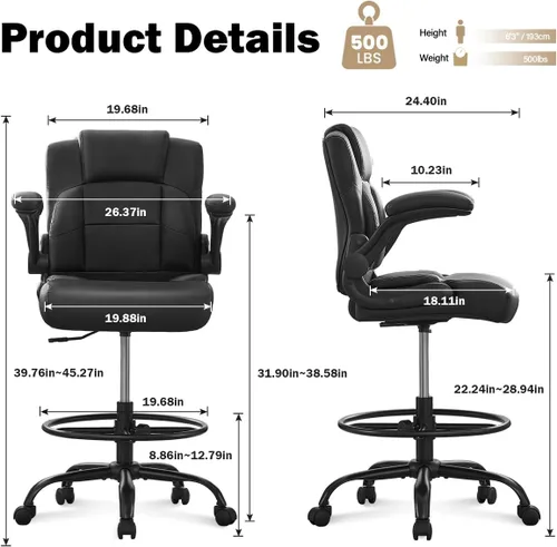 Vista 2 de Silla de dibujo ergonómica, silla de oficina alta para escritorio de pie