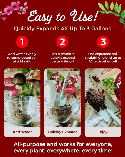 Vista 6 de Suelo de maceta orgánico comprimido para jardín, plantas y vegetales - Se expande 4 veces cuando se mezcla con agua - Uso en interiores o exteriores
