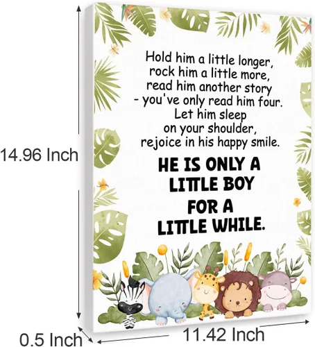 Vista 2 de Letrero con texto en inglés "Hold him a Little Long", tema de safari, inspirador para niños, guardería, pintura impresa, cartel de arte