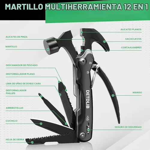 Vista 2 de Regalos para hombres, martillo multiherramienta 12 en 1, negro