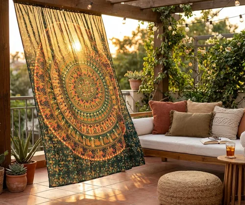 Vista 6 de Popular Handicrafts tapiz hippie mandala, bohemio, psicodélico, con diseño floral intrínseco, cubrecama hindú, mágico para pensar, 215 cm x 230 cm