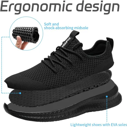 Vista 5 de Zapatos de trabajo antideslizantes para hombre, tenis y gimnasio, transpirables, antideslizantes, ligeros y cómodos para usar todo el día, deportes
