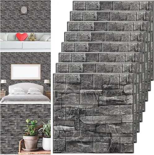 Vista 10 de Tinlade 30 Piezas 28.81 Pies Cuadrados Paneles de Pared 3D Despegar y Pegar Papel Tapiz de Ladrillo de Espuma Imprimible Paneles de Pared de Blanco