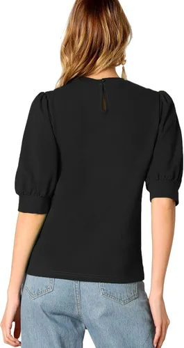 Vista 2 de SheIn Blusa de mujer con mangas de puff Casual Solid Top Pullover Keyhole Back