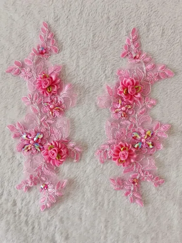 Vista 11 de Parches de tela de encaje fino bordados con diamantes de imitación bordados, decoración de vestido para coser en lentejuelas cuentas, accesorio