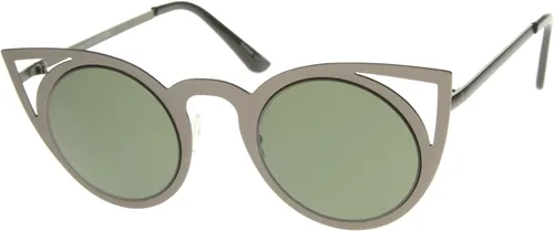 Vista 20 de zeroUV Gafas de sol redondas de metal recortadas con lente de espejo de ojo de gato para mujer