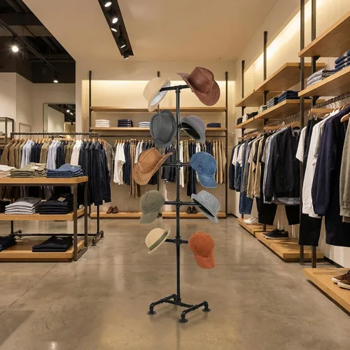 Vista 3 de MyGift Soporte para sombreros, árbol organizador de sombrero de pie, gorras de béisbol, exhibición de sombrero de vaquero, estante industrial