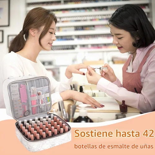 Vista 2 de Organizador de esmalte de uñas, bolsa de almacenamiento de esmalte de uñas de doble capa, funda de transporte con capacidad para 42 botellas