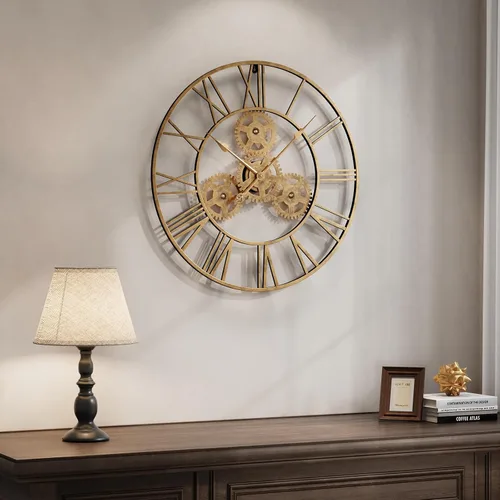 Vista 3 de Cuspin Reloj de pared de 24 pulgadas con engranajes, reloj de metal