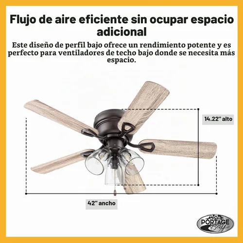 Vista 9 de Portage Bay - Ventilador de techo Renton, 42 pulgadas, bronce, para interior, con 3 luces LED transparentes, múltiples aspas, focos E26/B11