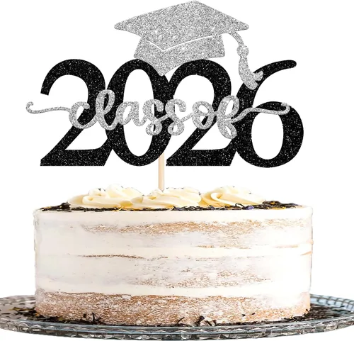 Vista 18 de Rsstarxi 1 paquete de decoración de pastel con purpurina para la clase de 2026, decoraciones de graduación 2026, tapa de felicitaciones