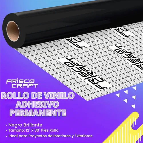 Vista 2 de Frisco Craft Hojas de Vinilo Permanente Negro Brillante – Rollo de Vinilo Adhesivo Impermeable, Decoración del Hogar, Silueta, Calcomanías